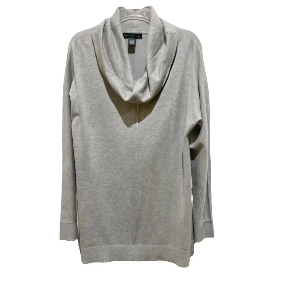 Joan Vass Sweater Gray Grey Cowl Neck Long Line Tunic Length Knit Size Large